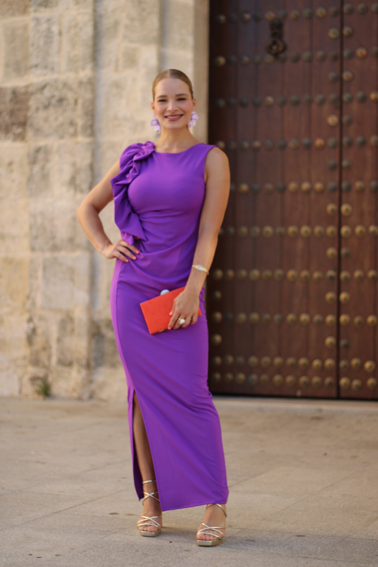 Vestido Volante Hombro Morado