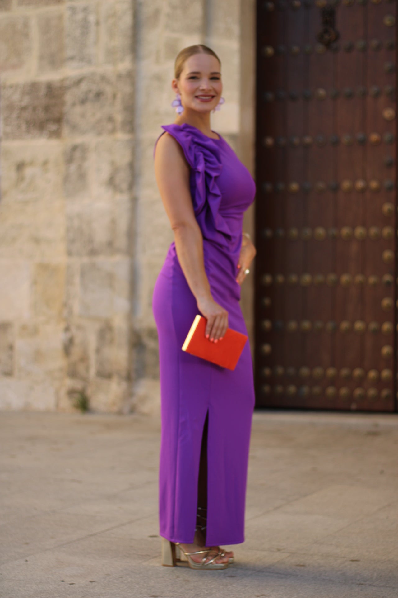 Vestido Volante Hombro Morado