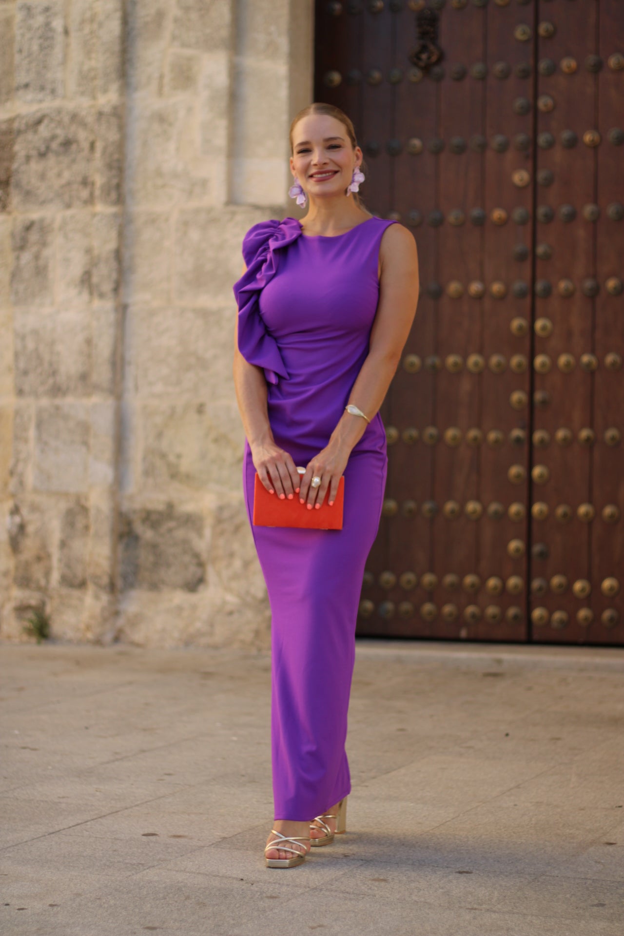 Vestido Volante Hombro Morado