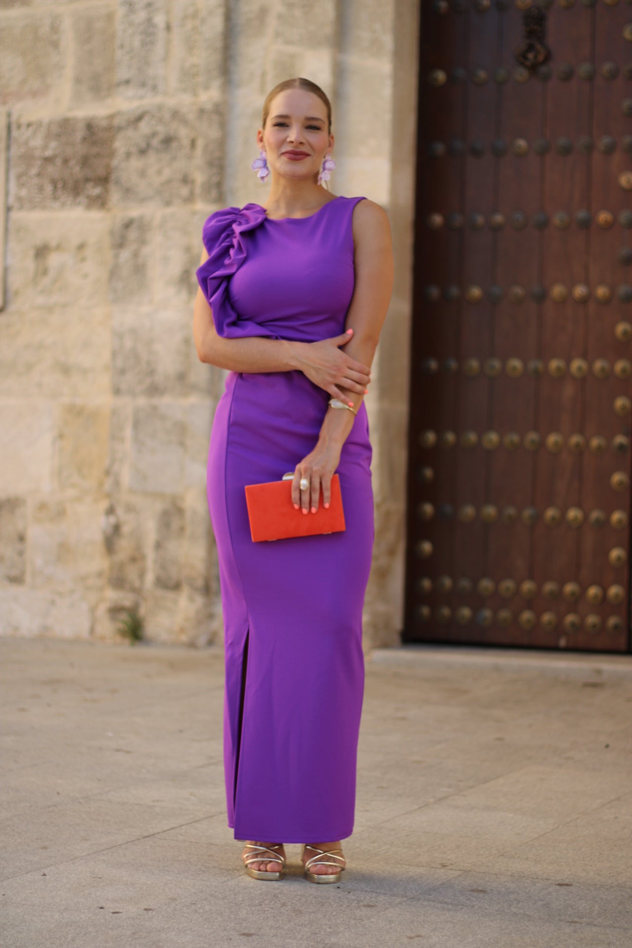 Vestido Volante Hombro Morado