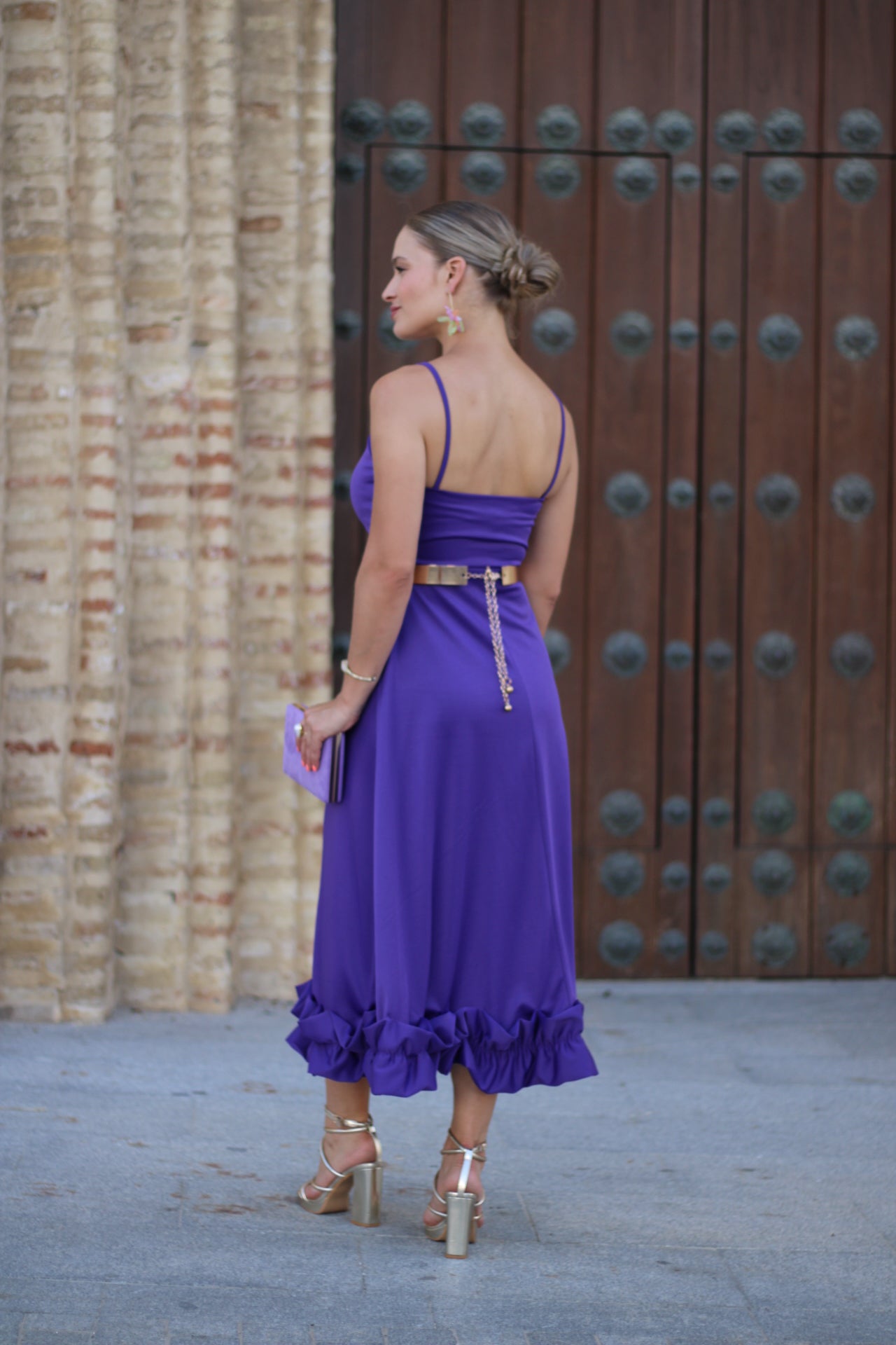 Vestido Largo Volante Bajo Morado