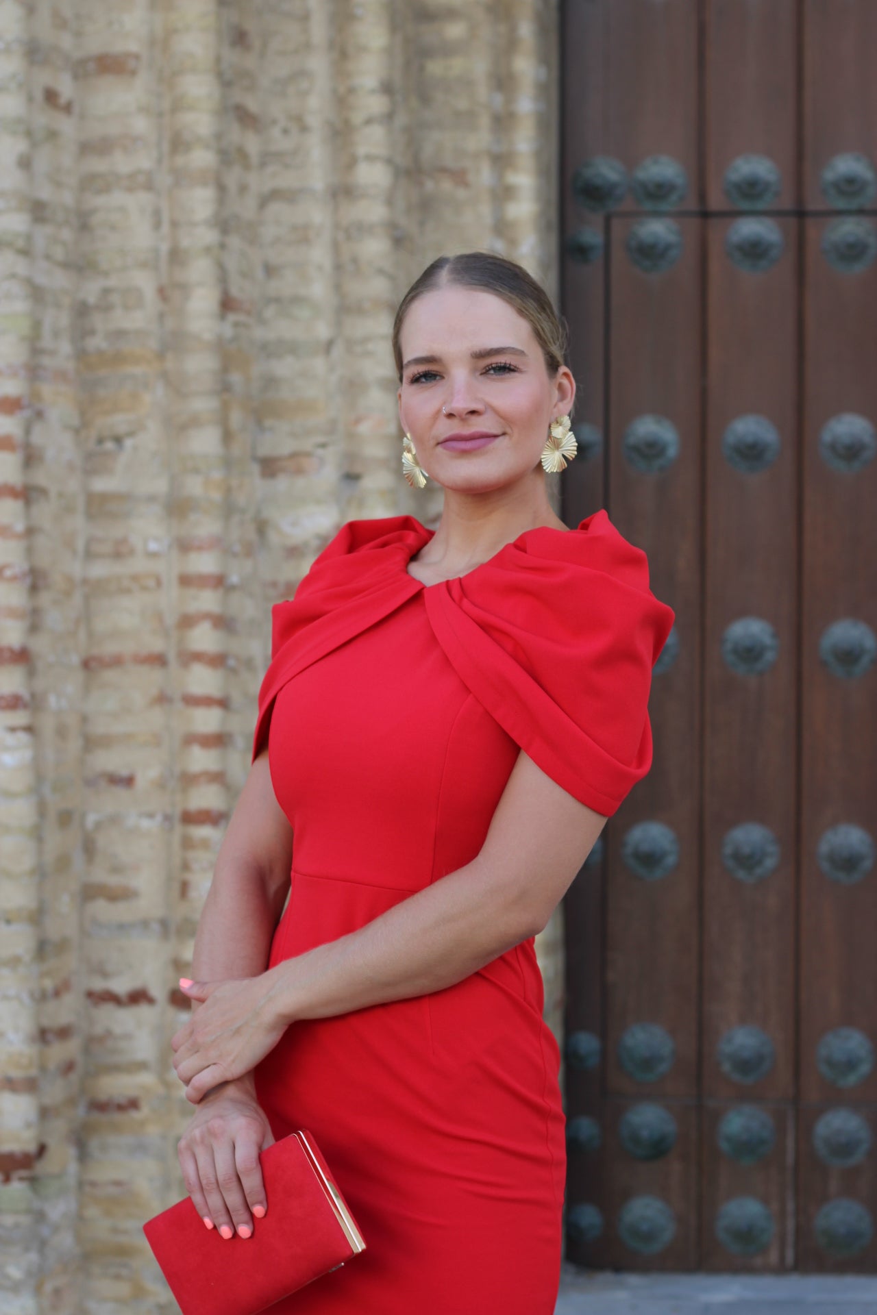 Vestido Manga Drapeado Rojo