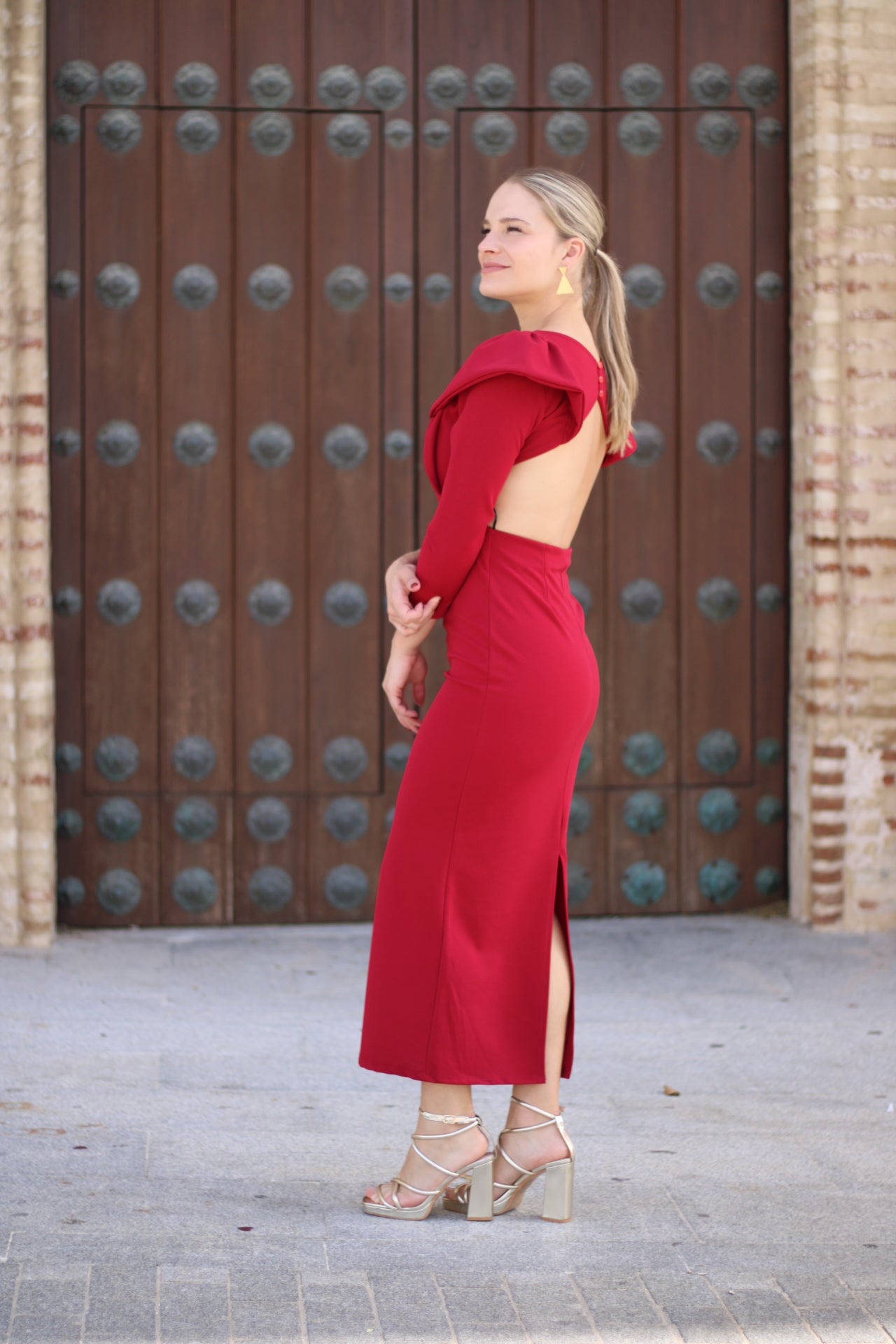 Vestido Midi Granate hombro Volantes