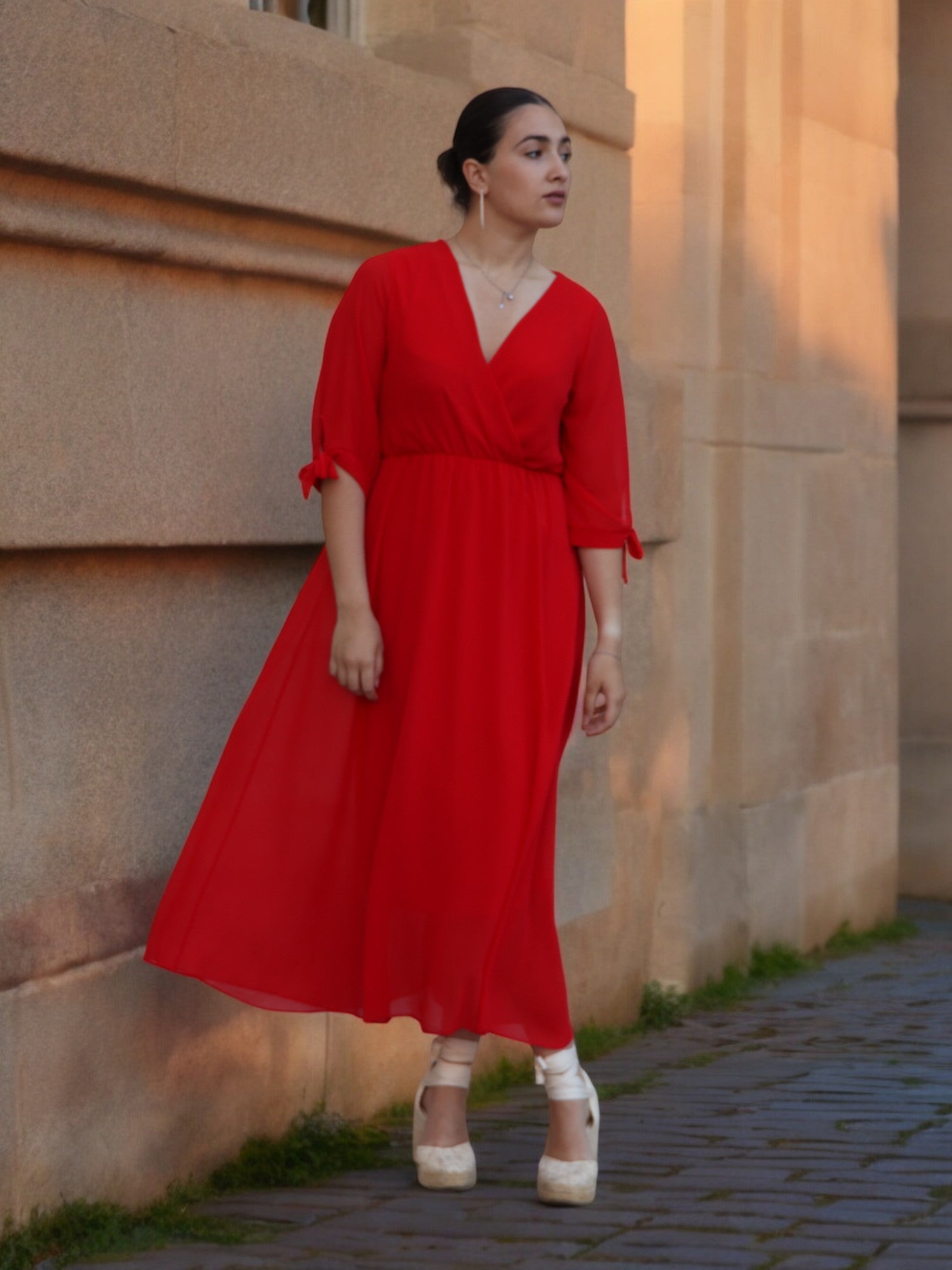 Vestido Alejandra liso Gasa Rojo