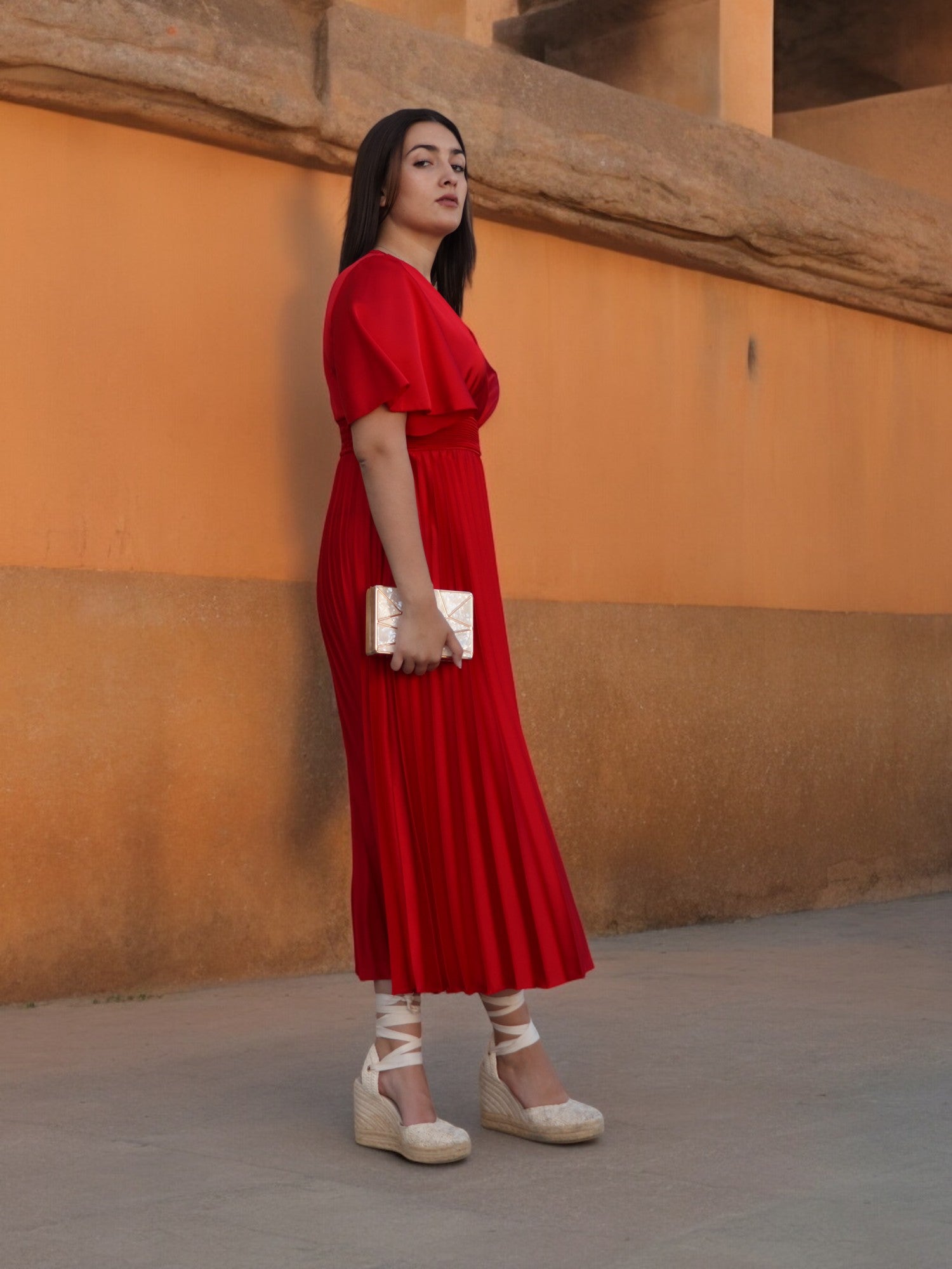 Vestido Lorena Plisado Rojo