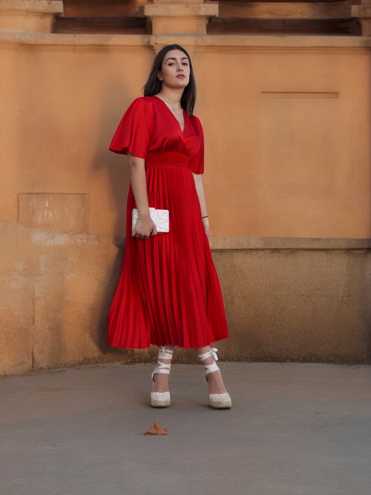 Vestido Lorena Plisado Rojo