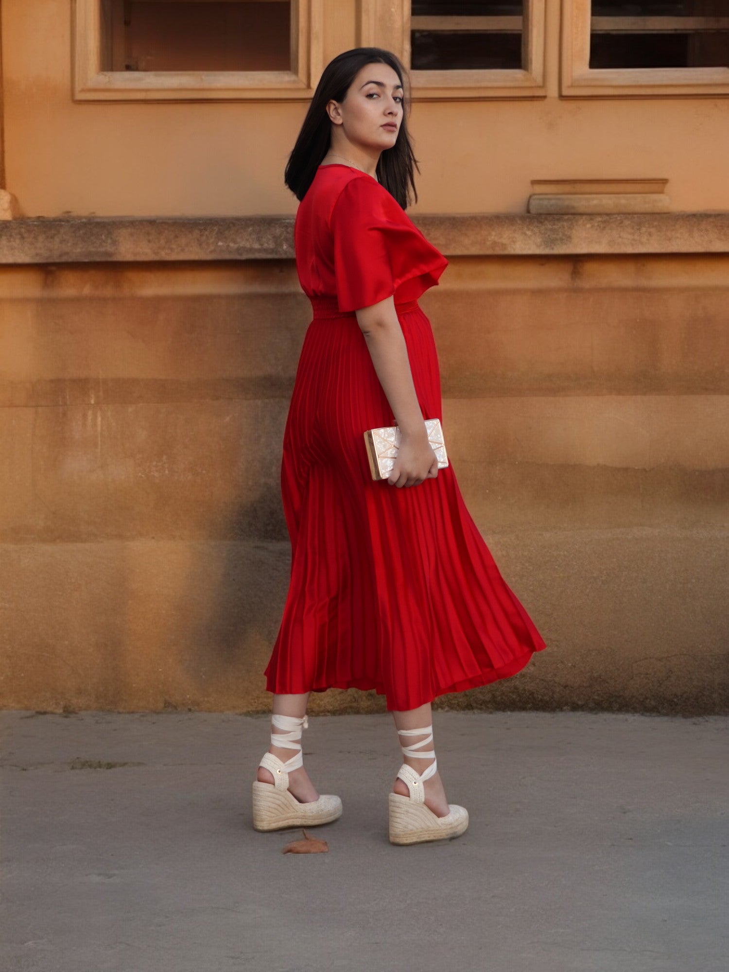 Vestido Lorena Plisado Rojo