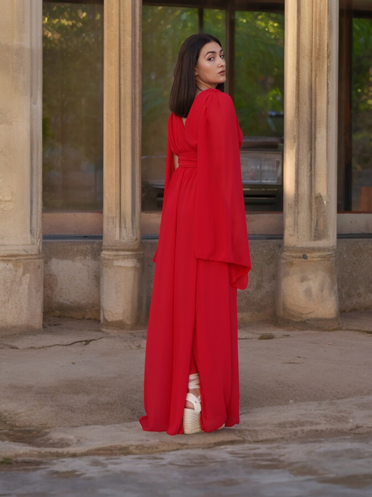 Vestido Sevilla manga Capa Rojo