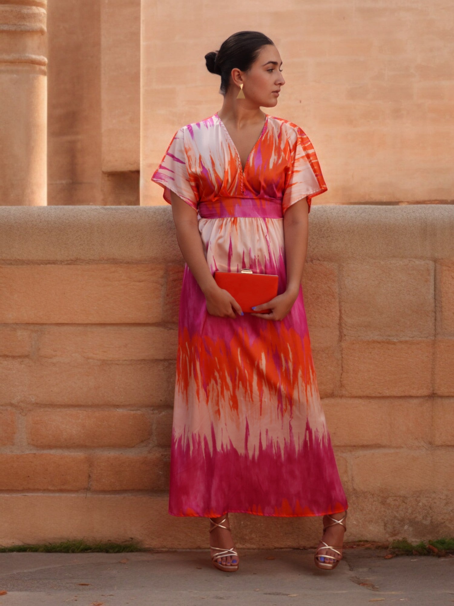 Vestido Estampado Claudia Naranja