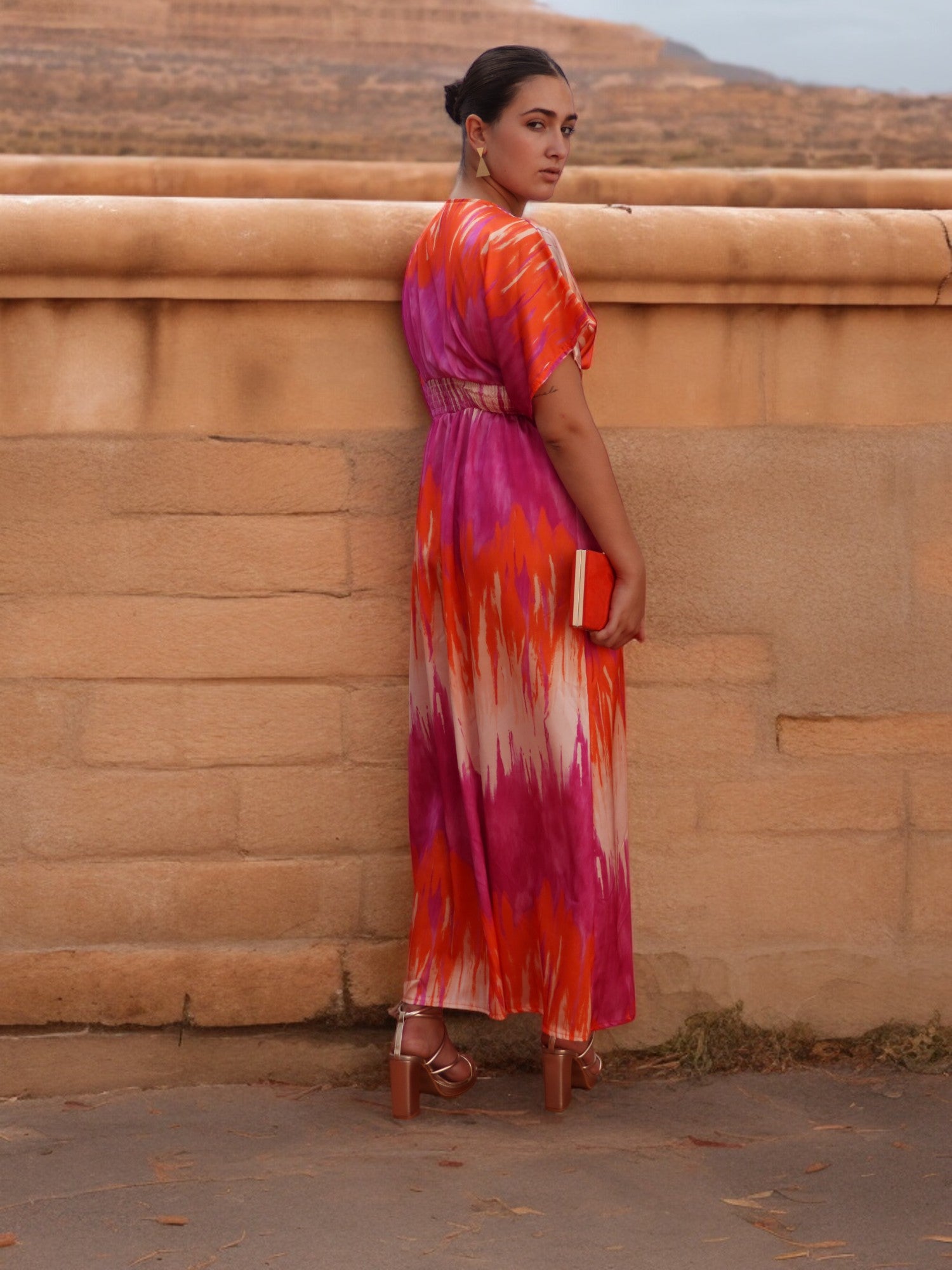 Vestido Estampado Claudia Naranja