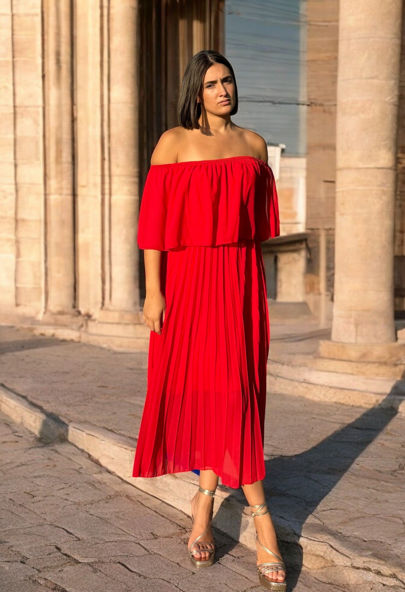 Vestido Vuelo Plisado Rojo