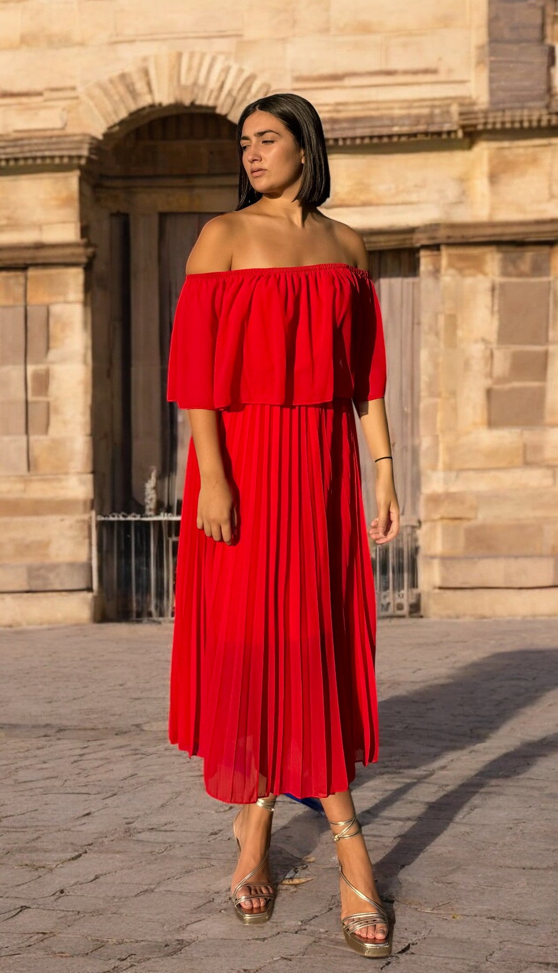 Vestido Vuelo Plisado Rojo