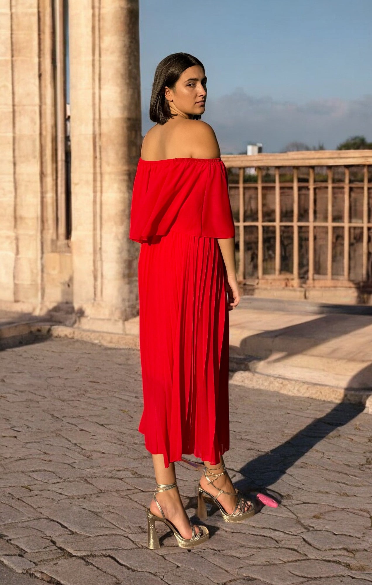 Vestido Vuelo Plisado Rojo