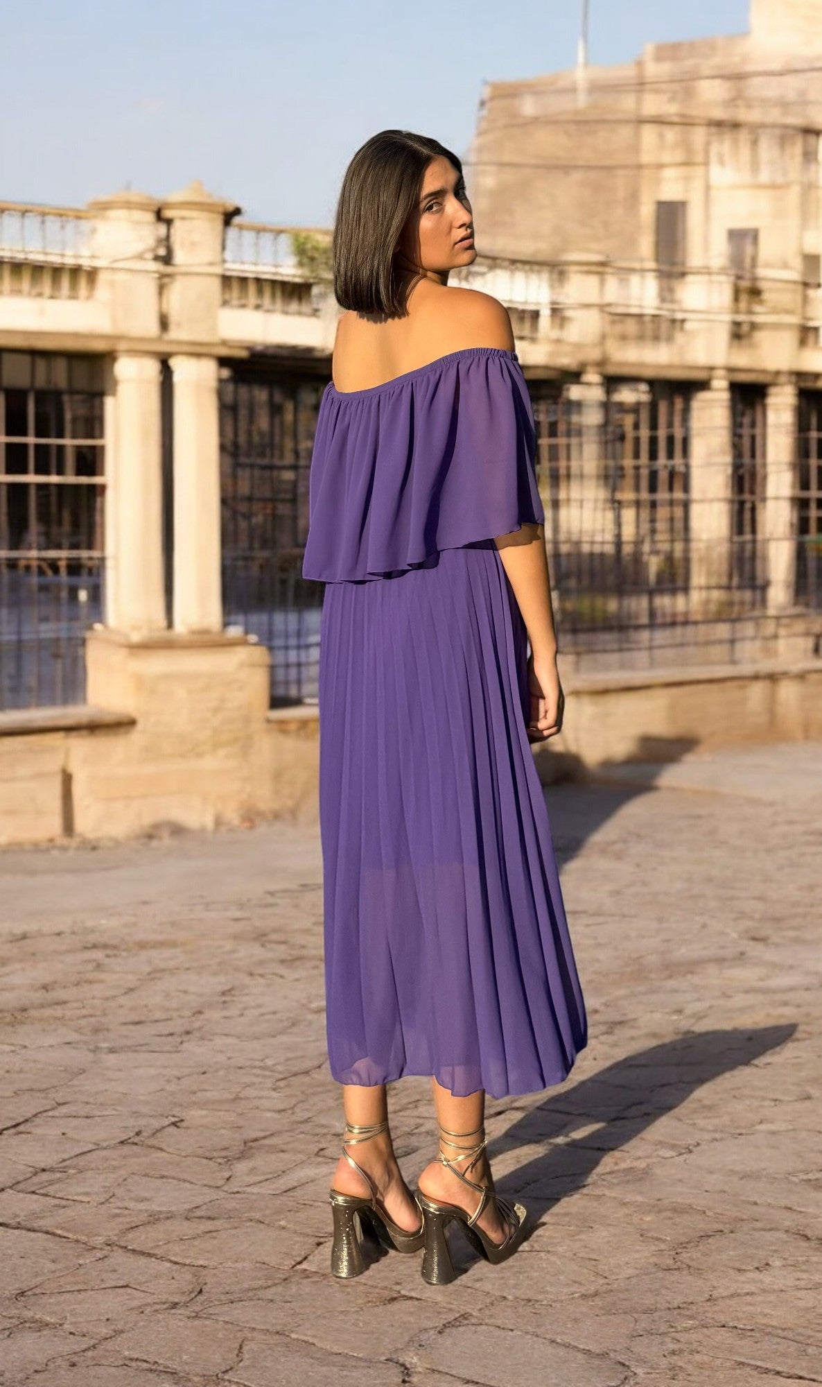 Vestido Vuelo Plisado Morado