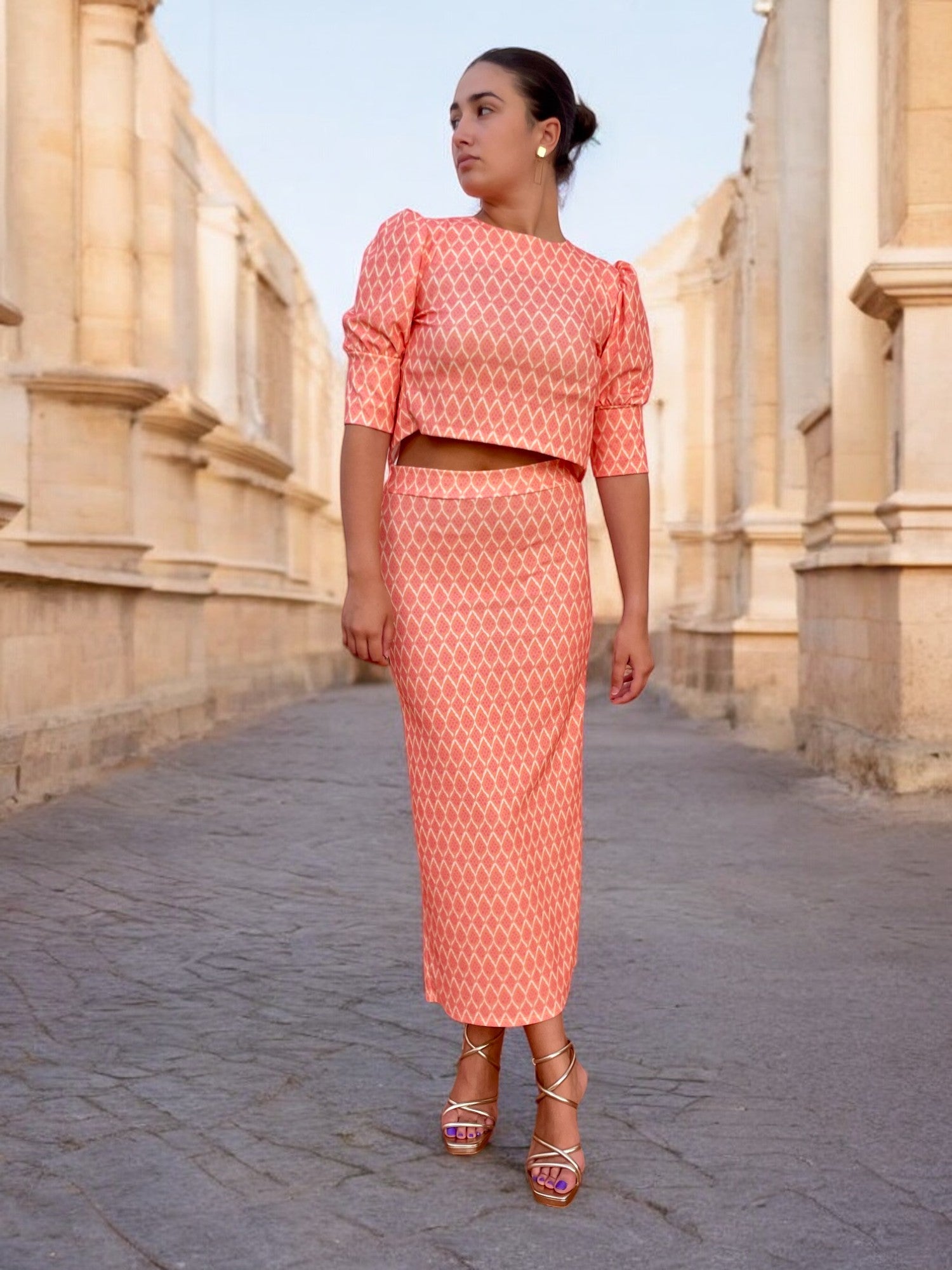 Conjunto Blusa y Falda Claudia Naranja